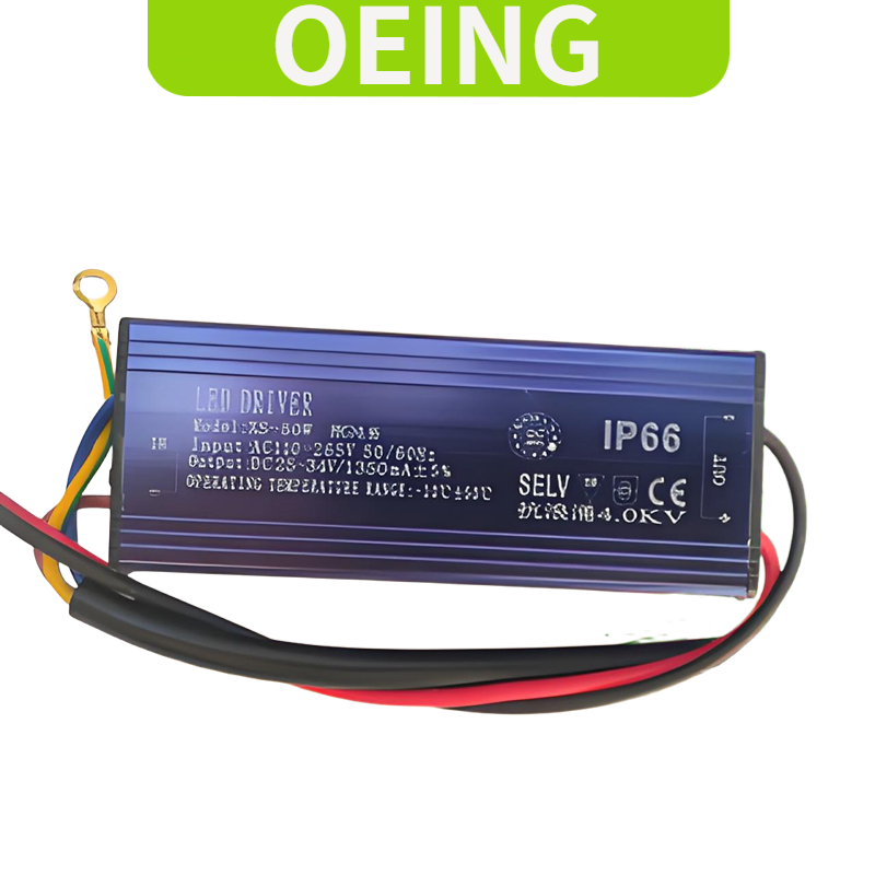 OEING แหล่งจ่ายไฟไดร์เวอร์ LED, ฟลัดไลท์แสงกลางแจ้งแยกกระแสไฟคงที่ บัลลาสต์ป้องกันฟ้าผ่า PF สูง, 50W, 1350mA, DC 24-34V