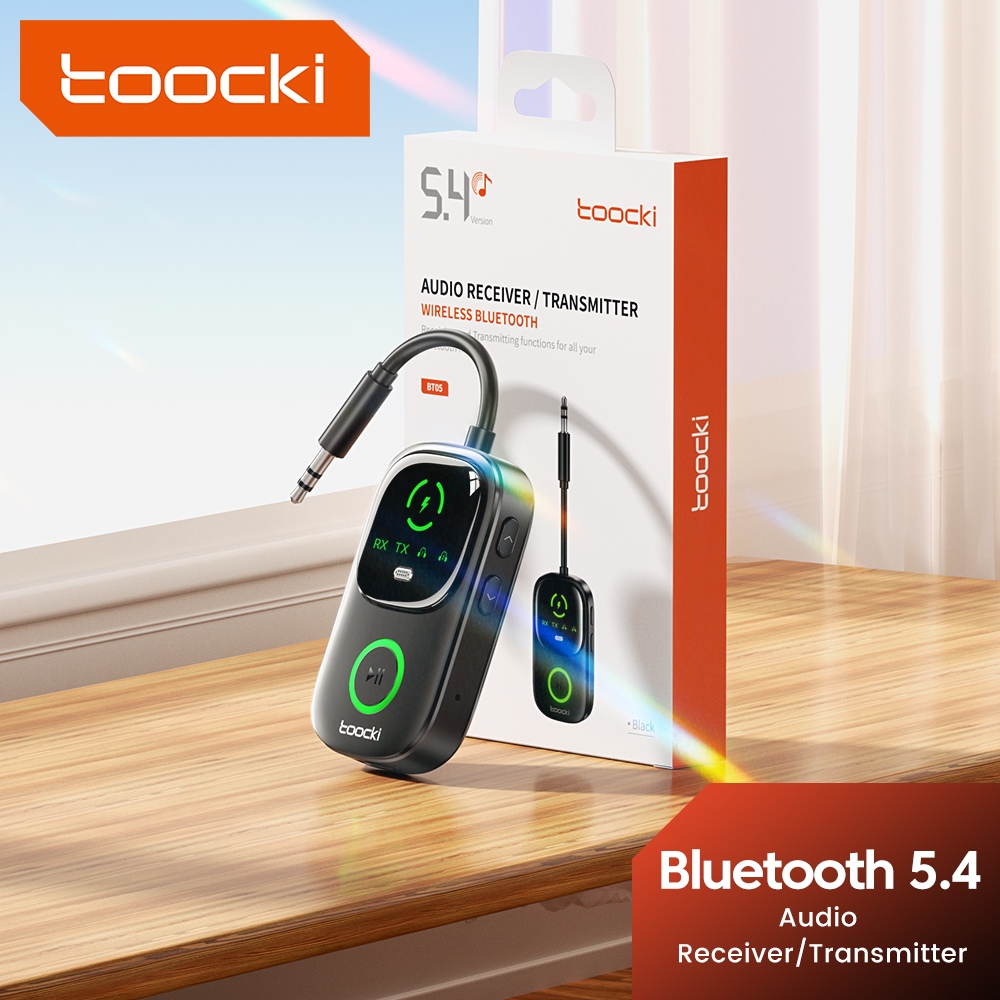Toocki BT05 บลูทูธ 5.4 AUX Receiver เครื่องส่งสัญญาณ 2 in 1 3.5 มม.AUX Dual อุปกรณ์อะแดปเตอร์สําหรับทีวี PC หูฟังเครื่องบินรถจอแสดงผล LED 3.5 มม.แจ็ค AUX Audio Adapter