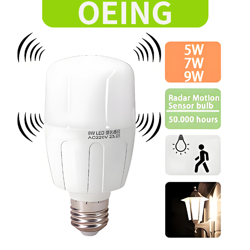 OEING E27 220V Radar Motion Light Corridor Sensor LED Globe Night Lights หลอดไฟ 5W 7W 9W