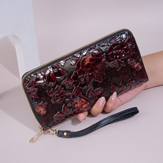 กระเป๋าสตางค์สุภาพสตรี แฟชั่นใหม่ พิมพ์ลายดอกไม้เกาหลี ขนาดใ…