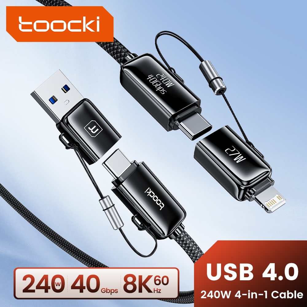 Toocki 240W 4 In 1 อเนกประสงค์วันที่สาย Fast Charging USB4.0 PD USB/Type C ถึง Type C/L Charger Wire