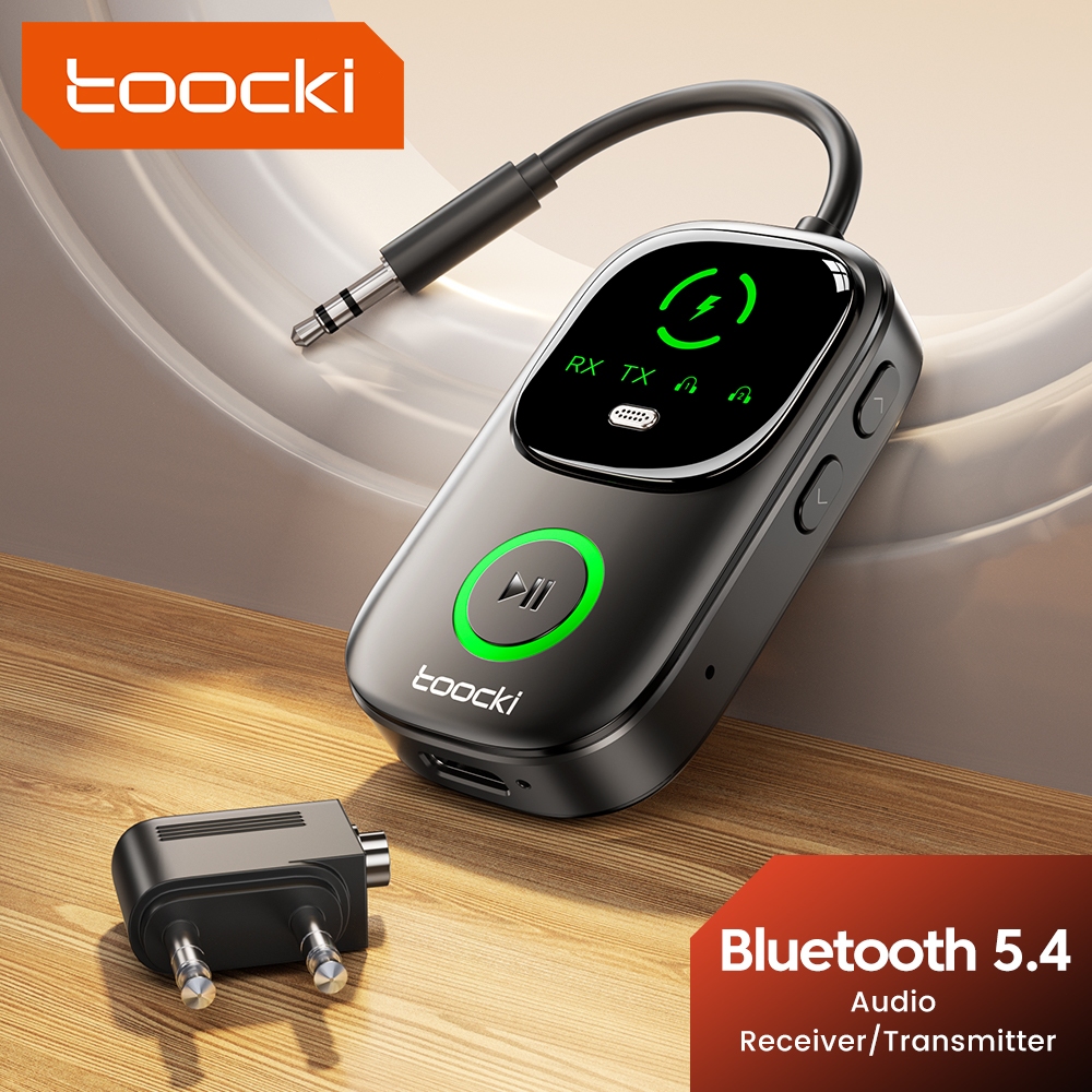 Toocki BT05 บลูทูธ 5.4 AUX ตัวรับสัญญาณเครื่องส่งสัญญาณสําหรับ TV PC เครื่องบินรถจอแสดงผล LED 2 ใน 1