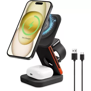 แท่นชาร์จไร้สายแบบพับได้ 3 in 1 แท่นชาร์จไร้สายแบบเร็ว เหมาะสําหรับ iPhone/Apple Watch/AirPods Pro