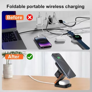 แท่นชาร์จไร้สายแบบพับได้ 3 in 1 แท่นชาร์จไร้สายแบบเร็ว เหมาะสําหรับ iPhone/Apple Watch/AirPods Pro