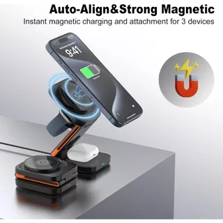 แท่นชาร์จไร้สายแบบพับได้ 3 in 1 แท่นชาร์จไร้สายแบบเร็ว เหมาะสําหรับ iPhone/Apple Watch/AirPods Pro