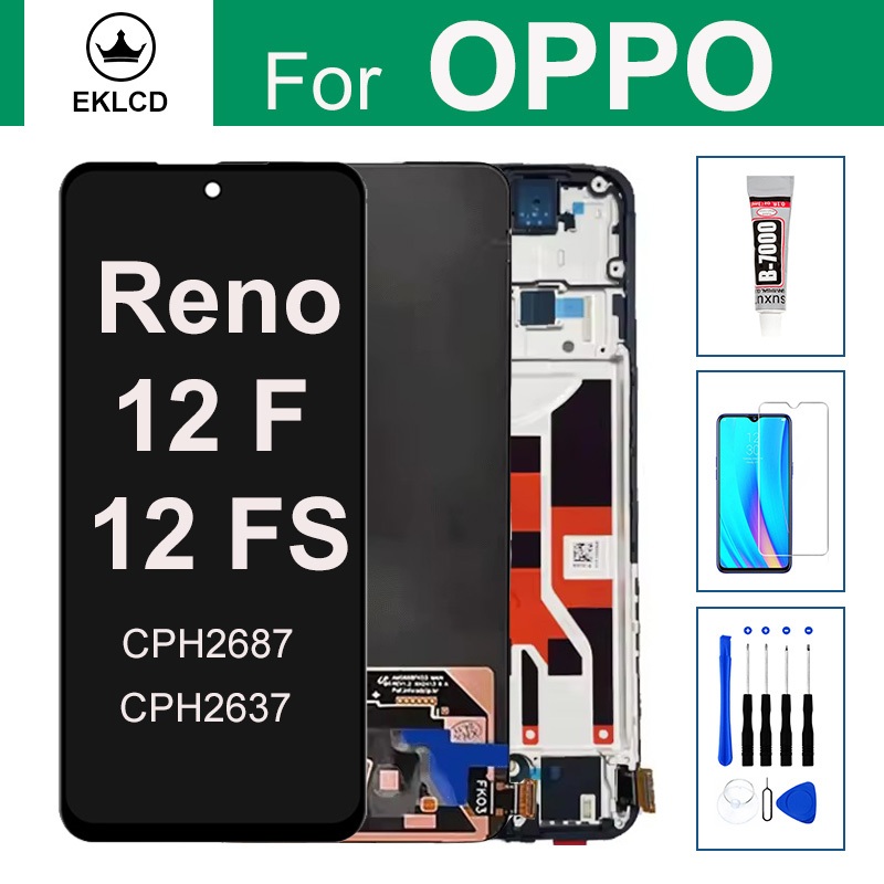 LCD สําหรับ OPPO Reno12 Reno 12 F FS 12F 4G 5G จอแสดงผล CPH2637 CPH2687 Touch Screen Digitizer Assembly กรอบ