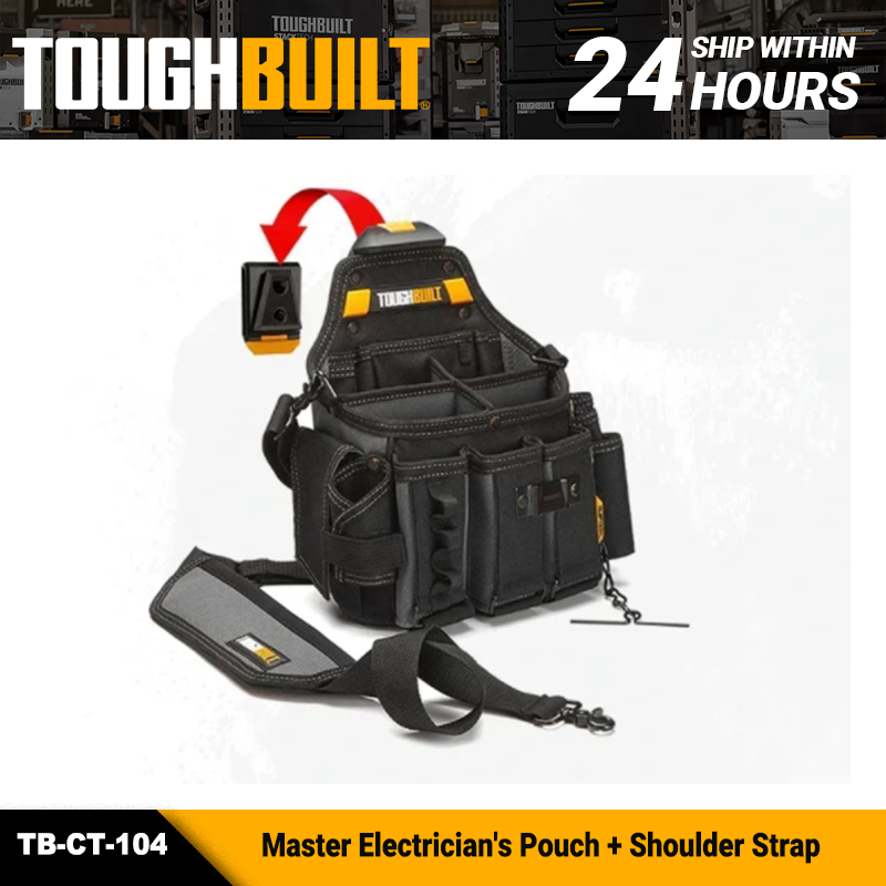 TOUGHBUILT TB-CT-104 Master ช่างไฟฟ้ากระเป๋าสายคล้องไหล่ 25 กระเป๋า Robust ก่อสร้างช่างไฟฟ้าเก็บเครื
