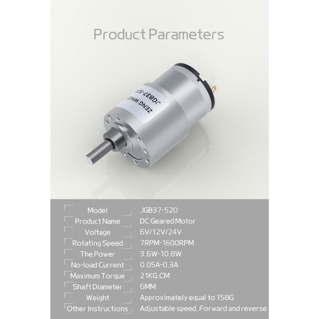 มอเตอร์เกียร์ JGB37-520 DC 6V 12V 24V มอเตอร์แปรง Multi-Function ความเร็ว 7RPM ~ 96RPM เส้นผ่านศูนย์กลางเพลา 6 มม. (เพลา D-Type) มอเตอร์เกียร์โลหะเต็มรูปแบบ ราคา ถูกที่สุด ดีลบีเคเค แกลเลอรีภาพที่ 8