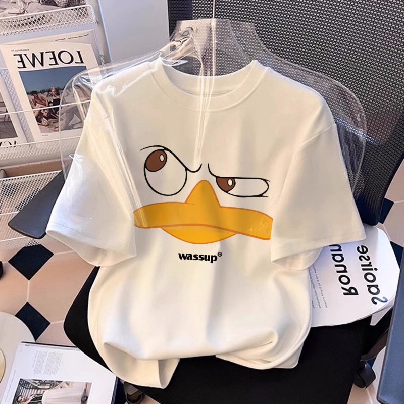 【สินค้ามีในสต็อก】เสื้อยืด NASA สีขาว ผ้าฝ้าย 100% ไซส์โอเวอร์ไซส์ ลายเป็ดการ์ตูน (Cartoon Duck) แบบ Unisex