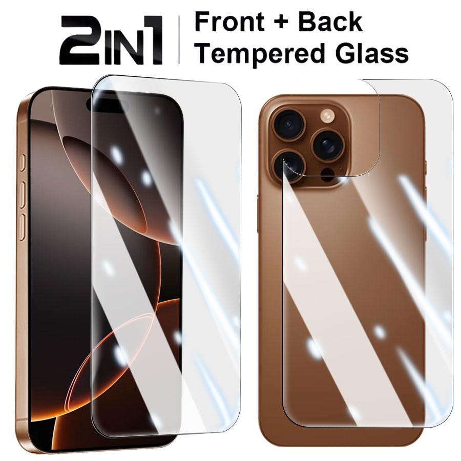 2 in 1 ฟิล์มกระจกนิรภัยกันรอยหน้าจอ HD ด้านหน้า และหลัง สําหรับ iPhone Air 17 16 Plus 15 14 13 12 11