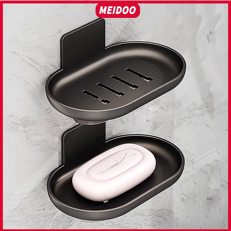 Meidoo ติดผนังที่วางสบู่ ไม่ต้องเจาะรูกล่องสบู่ อัพเกรดด้วยถาดน้ำ, อลูมิเนียมไม่เป็นสนิม