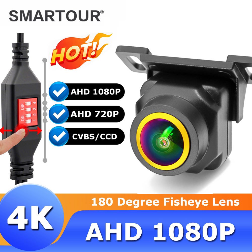 Smartour 4K AHD 1920*1080P รถย้อนกลับกล้องกระจกมองหลัง HD Night Vision 180 "เลนส์ Fisheye ที่จอดรถอัตโนมัติ Frontview Assistance