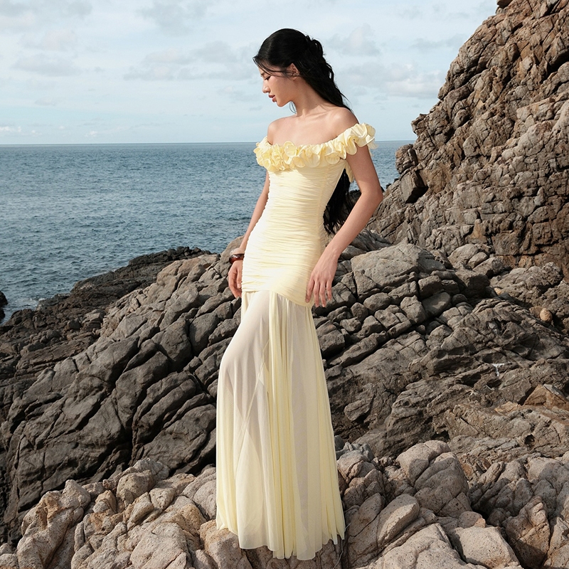 ชุดกระโปรง Puss Slash 3D ดอกไม้ ออกแบบพิเศษที่เอวและสะโพก พร้อมกระโปรงตาข่ายระบายอากาศ สไตล์ฝรั่งเศส