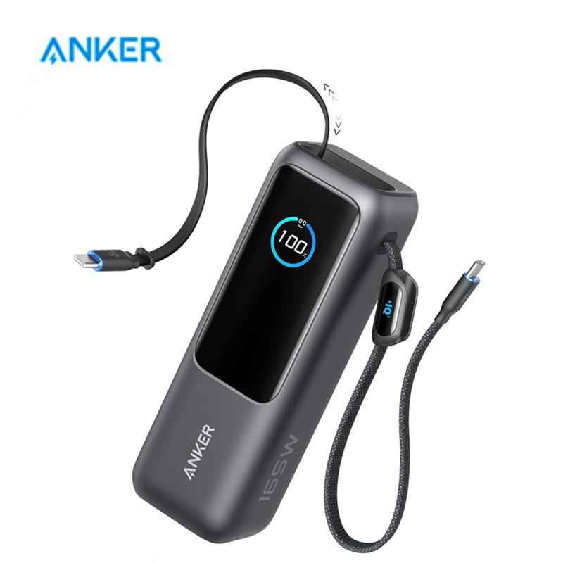 ใหม่ Anker A1695 แล็ปท็อป Power Bank, เครื่องชาร์จแบบพกพา 25,000mAh พร้อมพอร์ต USB-C Triple 100W, สายเคเบิลในตัวและหดได้, สําหรับ iP16/15 Series, MacBook, Samsung, และอื่นๆ