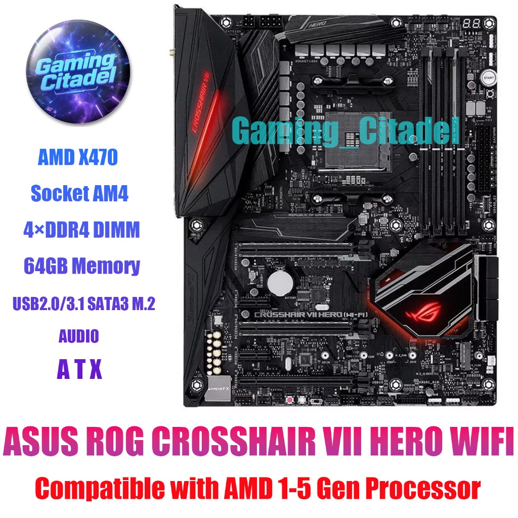 ใช้ ASUS ROG CROSSHAIR VII HERO WIFI C7H DDR4 ATX เมนบอร์ด AMD X470 DDR4 SocketAM4 ใช้งานร่วมกับ AMD