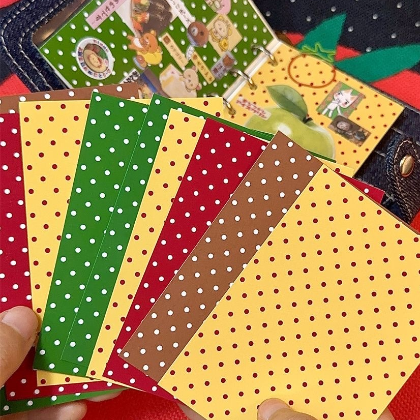 10 แผ่น Retro Polka Dot การ์ดสองด้าน Showa พื้นหลังการ์ดบรรจุการ์ดกลับ m5 คู่มือวัสดุ DIY หน้าด้านใน