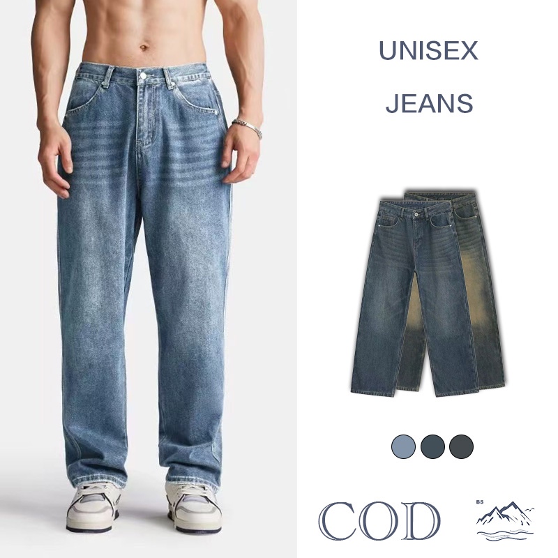BS | Baggy Jeans 4 สี กางเกงยีนส์ผู้ชายขากว้าง ไซลินไดรต์ พอดี คอปกปานกลางพอดีเก็บอย่างดี