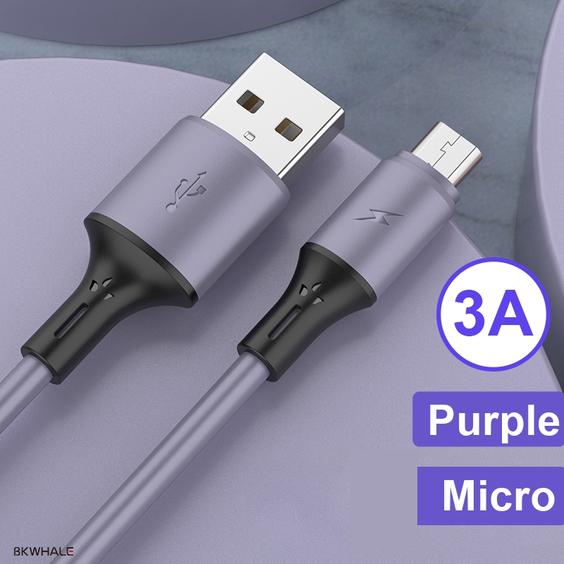 BKWHALE Macaron Silicone Charge cable สาย Micro USB 3A Fast Charging Data Cord Cable