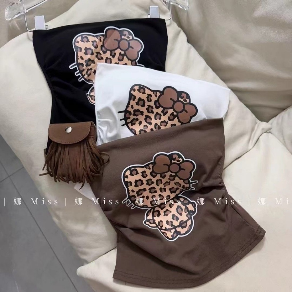 เสื้อกั๊กสไตล์เกาหลี พิมพ์ลายเสือดาวและคิตตี้ ออกแบบสำหรับฤดูร้อน มาพร้อมแผ่นเสริม bust