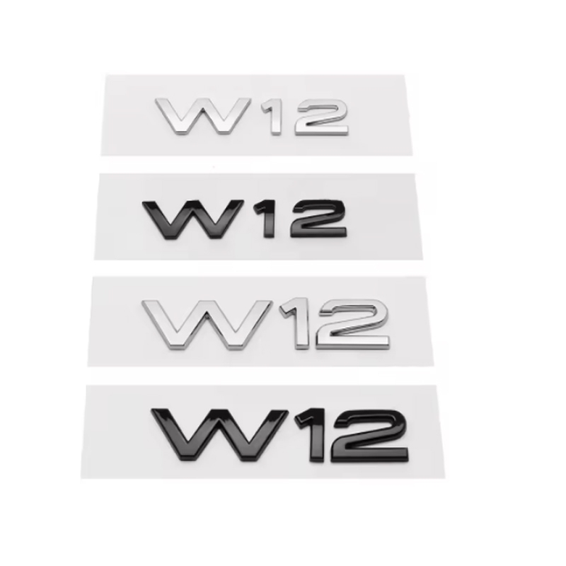 3D ABS Chrome สีดํา W12 ตัวอักษรโลโก้รถด้านหลังป้ายสัญลักษณ์สติกเกอร์สําหรับ Audi A6 A7 A8 A8L Q7 S6