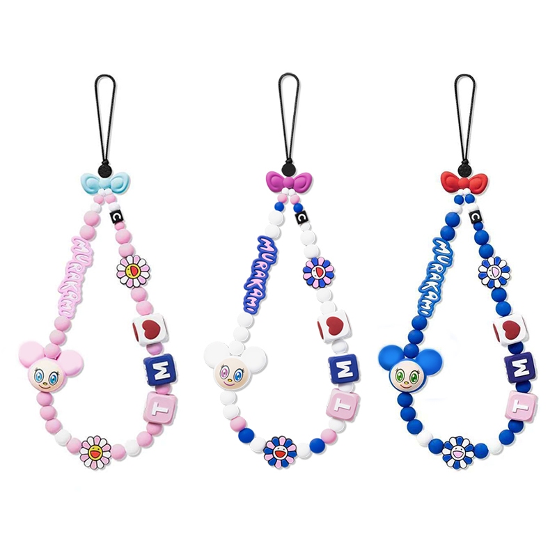 [คลังสินค้าพร้อม] Street Wear Co-Branded Takashi Murakami ห่วงโซ่โทรศัพท์มือถือซิลิโคนสไตล์เดียวกันส่วนบุคคลตัวอักษรที่กําหนดเองพร้อม Gask