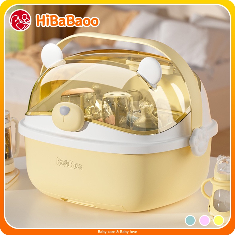 HiBaBaoo กล่องเก็บขวดนมแบบพกพาป้องกันฝุ่นพร้อมฝาปิดทารกทารกแรกเกิดบนโต๊ะอาหาร Organizer ท่อระบายน้ําขนาดใหญ่ความจุสําหรับขวดนมถ้วยชาม