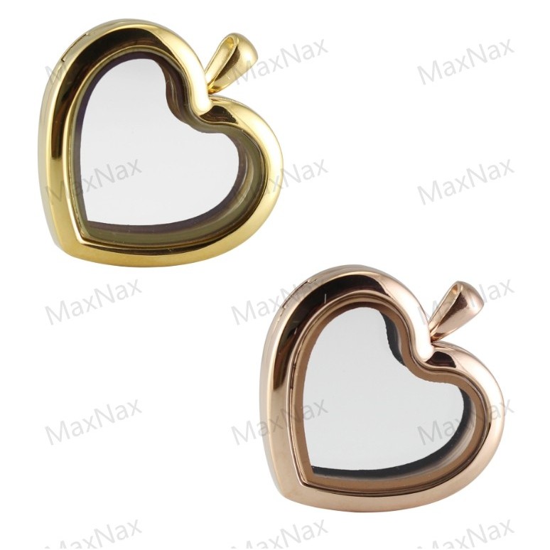 จี้แก้วรูปหัวใจ 316L 30MM สแตนเลส ดีไซน์.gold.rose.lover.locket พร้อมกล่องรูปถ่าย