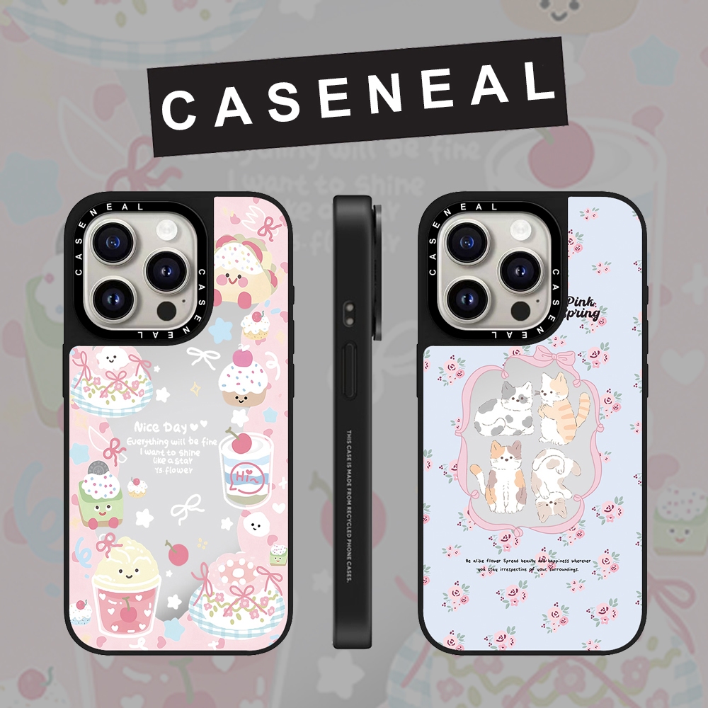 CASENEAL น่ารัก graffiti แมวสุนัขขนมกระจก face เคสโทรศัพท์สําหรับ iPhone 17 Air 16 Pro Max 15 Plus 14 ProMax 13 12Pro 11 โทรศัพท์กันกระแทกขอบนุ่ม hard กรณีป้องกัน
