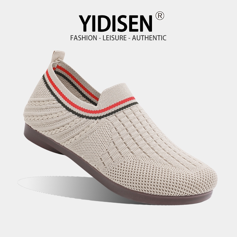 YIDISEN รองเท้าลําลองถักสุภาพสตรีแบบสวม 2025 แฟชั่นสไตล์ใหม่สวมใส่ด้านนอก