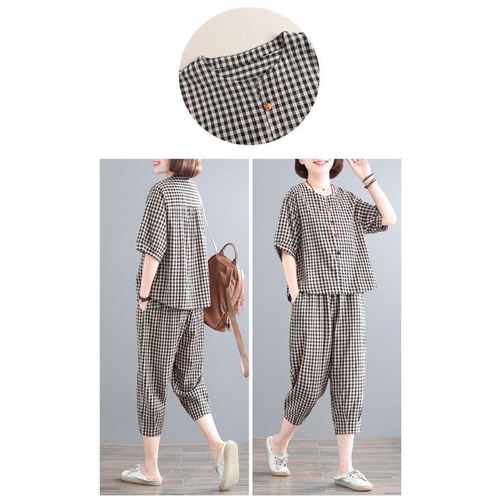 ชุดสองชิ้นสำหรับผู้หญิง สไตล์สบาย แขนสั้น คอโอเวอร์ไซซ์ กางเกงขายายาว เหนือเข่า พร้อมลายกราฟิกและตาข่าย - รูปที่ 3