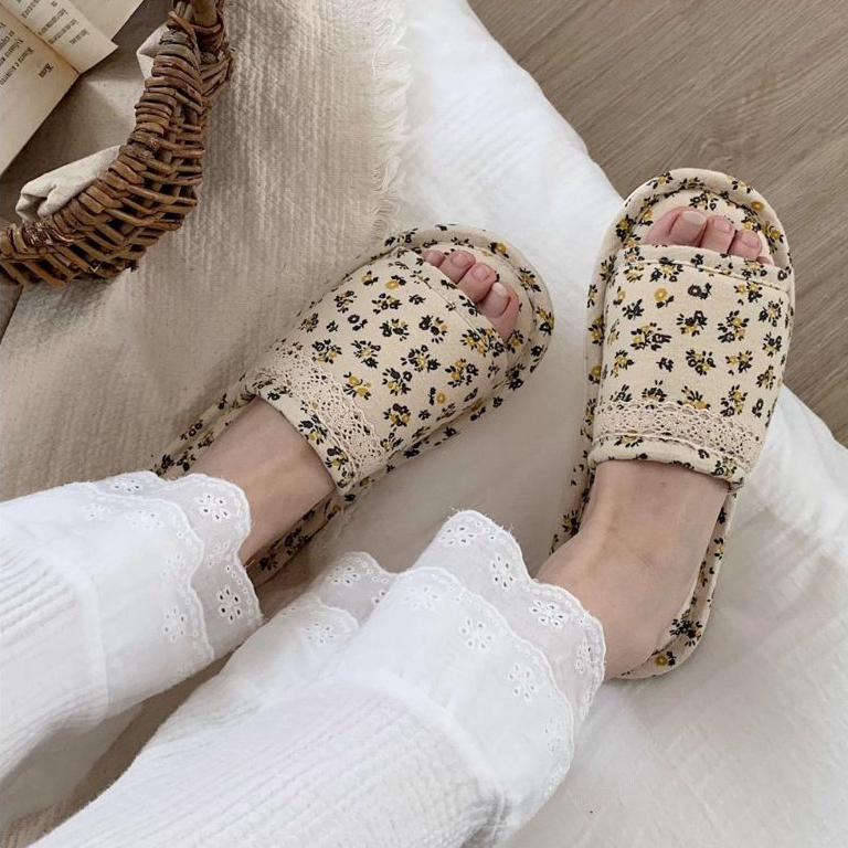 Xixtiao Four Seasons Universal Retro Floral Cotton Linen รองเท้าแตะสุภาพสตรี Sweet Home สบาย - รูปที่ 5