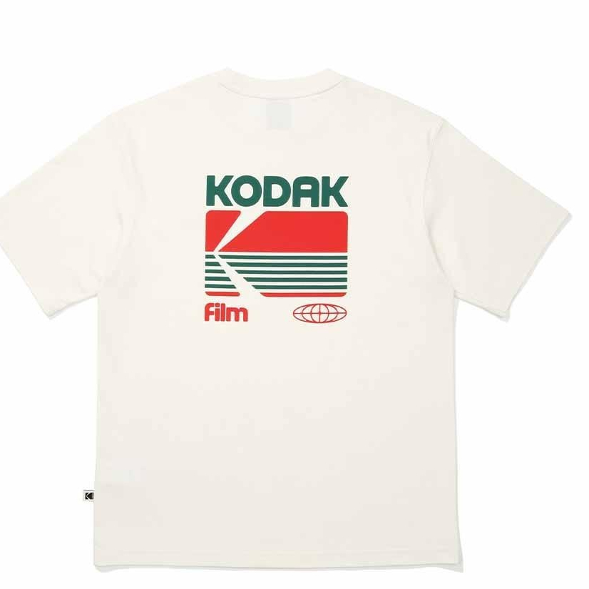 KODAK Classic Letter logo พิมพ์ฤดูร้อนผ้าฝ้ายแท้ Breathable เสื้อยืด Unisex