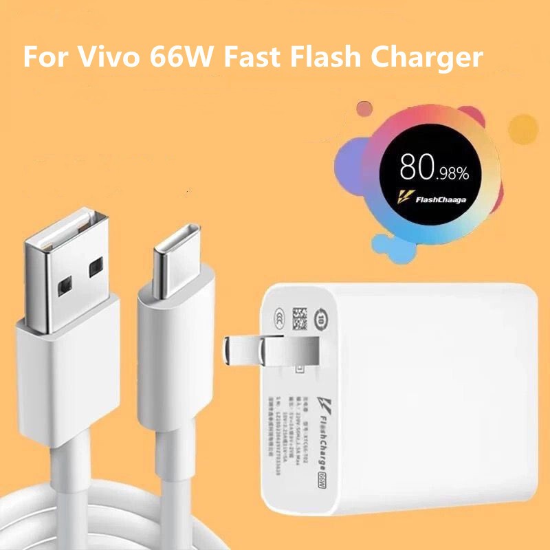 VIVO Original 66W US EU Flash Charger Power Wall Adapter สาย USB C สําหรับ Vivo X90 X80 X70 X60 X50 