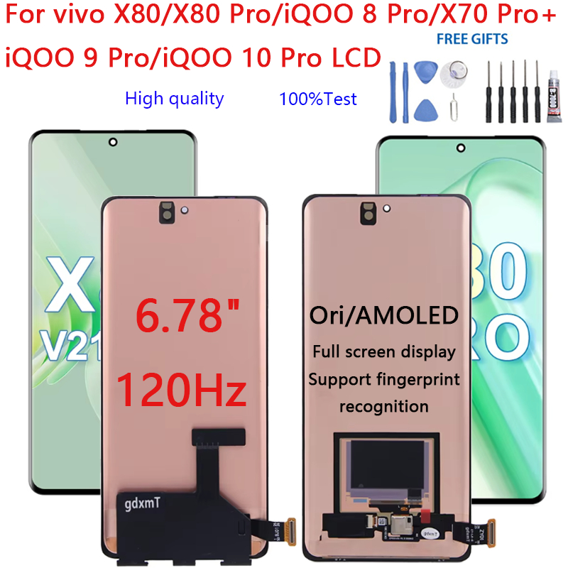สําหรับ vivo X80/X80 Pro/iQOO 8 Pro/X70 Pro +/ iQOO 9 Pro/iQOO 10 Pro จอแสดงผล LCD Touch Screen Digitizer Assembly Replacement
