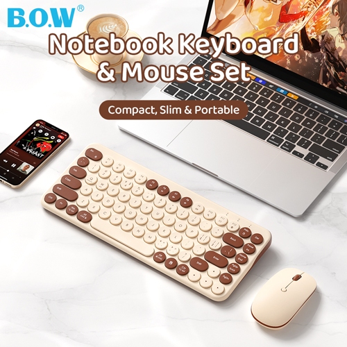 BOW MK397L 2.4G ชุดคีย์บอร์ดและเมาส์สํานักงานเงียบไร้สายสีเขียวชาร์จ Type-c สําหรับแล็ปท็อปเดสก์ท็อป
