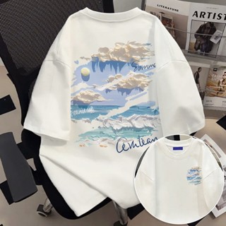 【สินค้ามีในสต็อก】เสื้อยืด NASA สีขาว ผ้าฝ้าย 100% ไซส์โอเวอร…