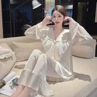 ชุดนอนสุภาพสตรียาว สไตล์หรูหรา ทำจากผ้าไหมคุณภาพสูง