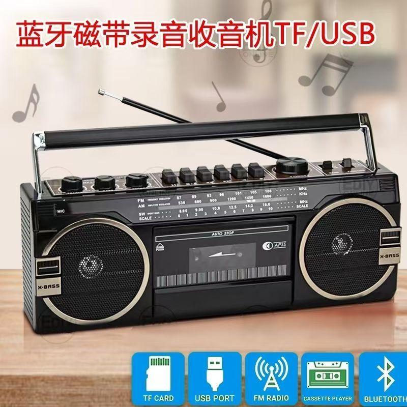 เครื่องบันทึกเทปคาสเซ็ต AM FM SW เครื่องเล่นเทปคาสเซ็ตบลูทูธ Vintage คุณภาพเสียงที่ยอดเยี่ยมพอร์ต USB 3.5 มม. Aux In เทปเครื่องบันทึกเทปเครื่องเล่น