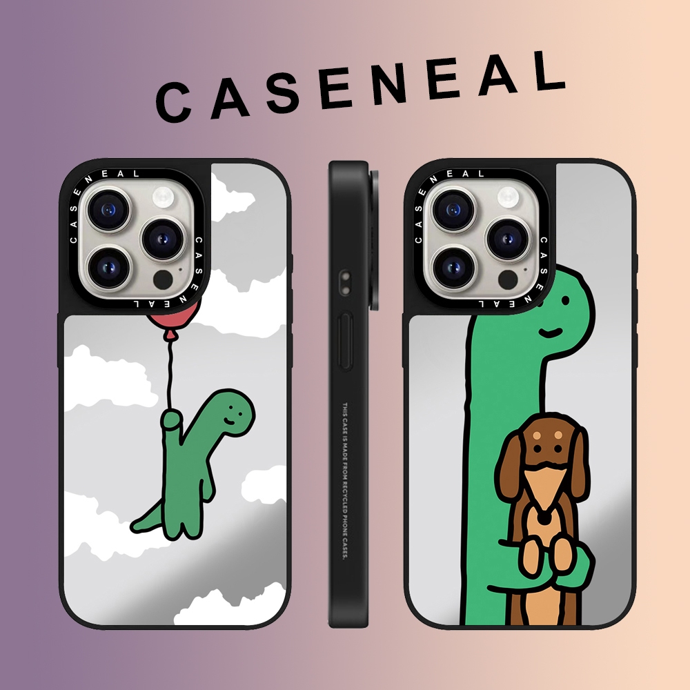 CASENEAL น่ารักสนุกไดโนเสาร์กระจก face เคสโทรศัพท์สําหรับ iPhone 17 Air 16 Pro Max 15 Pro 14 Plus 13 ProMax 12 12Pro 11 โทรศัพท์กันกระแทกขอบนุ่มฮาร์ดป้องกันกรณี