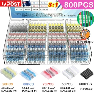 [พร้อมส่ง] ตัวเชื่อมต่อสายไฟบัดกรี กันน้ํา และตัวหดความร้อน 800 ชิ้นชุดตัวเชื่อมต่อสายไฟซีลบัดกรี