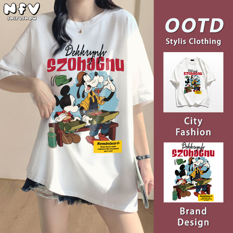 NFV เสื้อยืดผู้หญิงสไตล์เกาหลี oversize ผ้าคอตตอน ลายมิกกี้ ใส่สบาย  Mickey Disney YG743