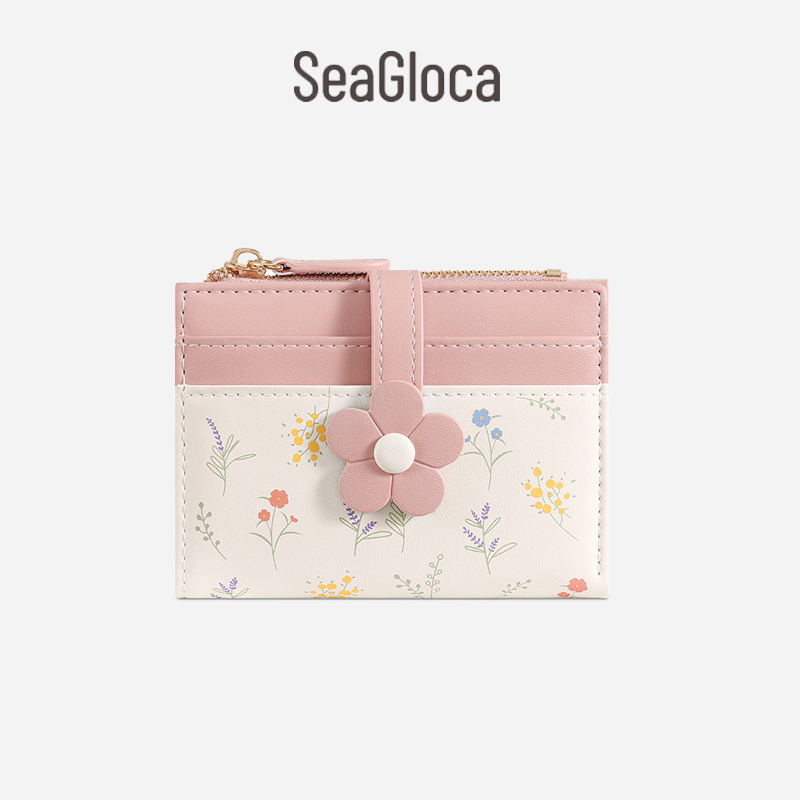 SeaGloca กระเป๋าสตางค์สั้นสำหรับผู้หญิง ดีไซน์ดอกไม้และมาการอง สไตล์ใหม่ 2038