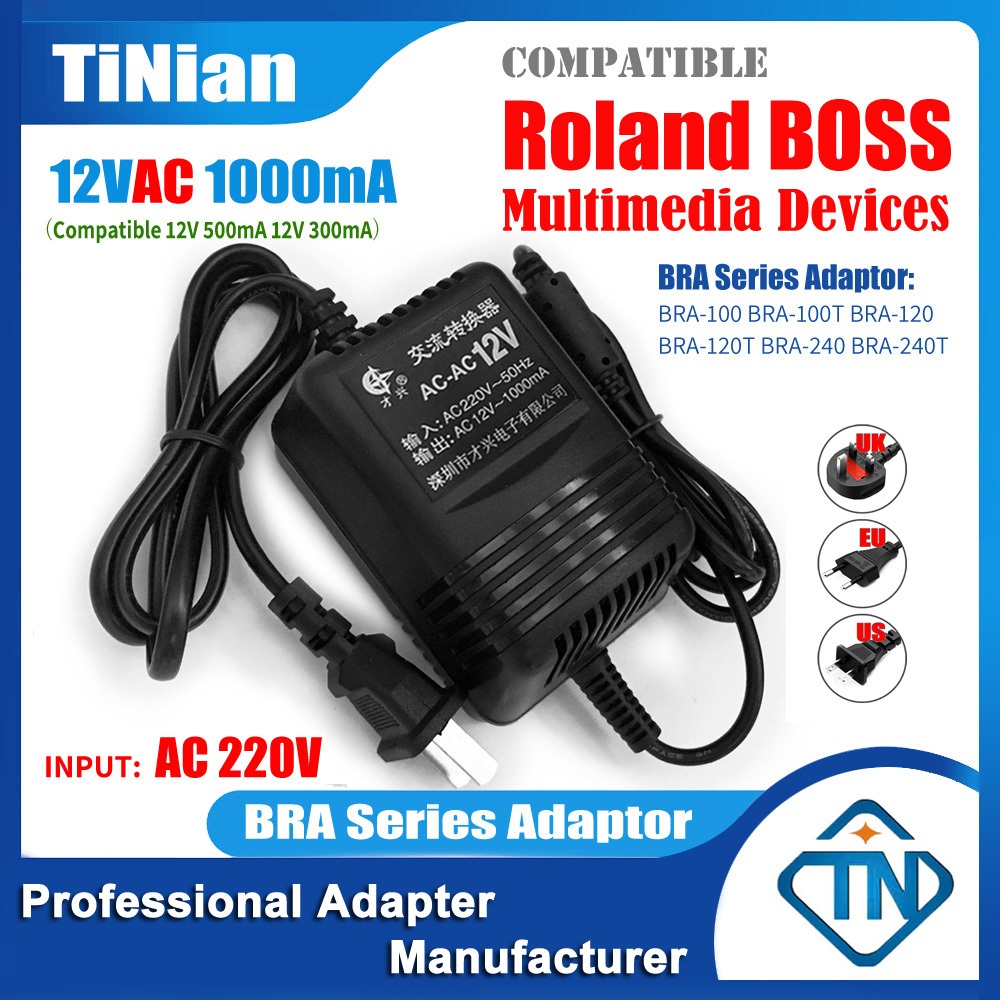 12Vac 1A 500mA 300mA AC/AC Adaptor BRA-220 สําหรับ Roland BOSS ME-6 ME-6B MX-10 NS-50 PQ-50 SC-33 SP