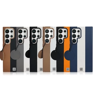 Dual-Color Premium หนัง Magnetic Attraction เคสโทรศัพท์สําหรับ Samsung Galaxy S24 S25 S26 Ultra ธุรกิจปุ่มโลหะ High-end กันกระแทกปกหลัง