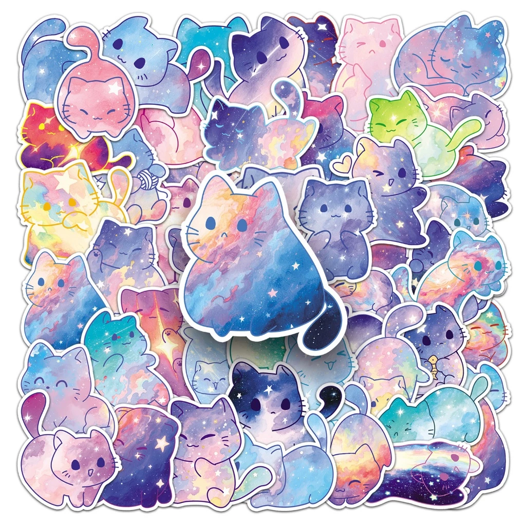 สุดน่ารัก 50 ชิ้น Starry Sky Cat Journal สติกเกอร์สําหรับแล็ปท็อปสมุดภาพ Art Journal หมวกกันน็อคสติกเกอร์ Graffiti กันน้ํา DIY