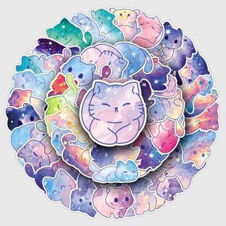 สุดน่ารัก 50 ชิ้น Starry Sky Cat Journal สติกเกอร์สําหรับแล็ปท็อปสมุดภาพ Art Journal หมวกกันน็อคสติกเกอร์ Graffiti กันน้ํา DIY