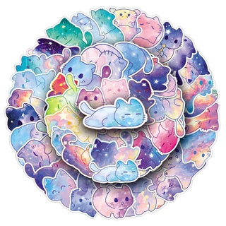 สุดน่ารัก 50 ชิ้น Starry Sky Cat Journal สติกเกอร์สําหรับแล็ปท็อปสมุดภาพ Art Journal หมวกกันน็อคสติกเกอร์ Graffiti กันน้ํา DIY