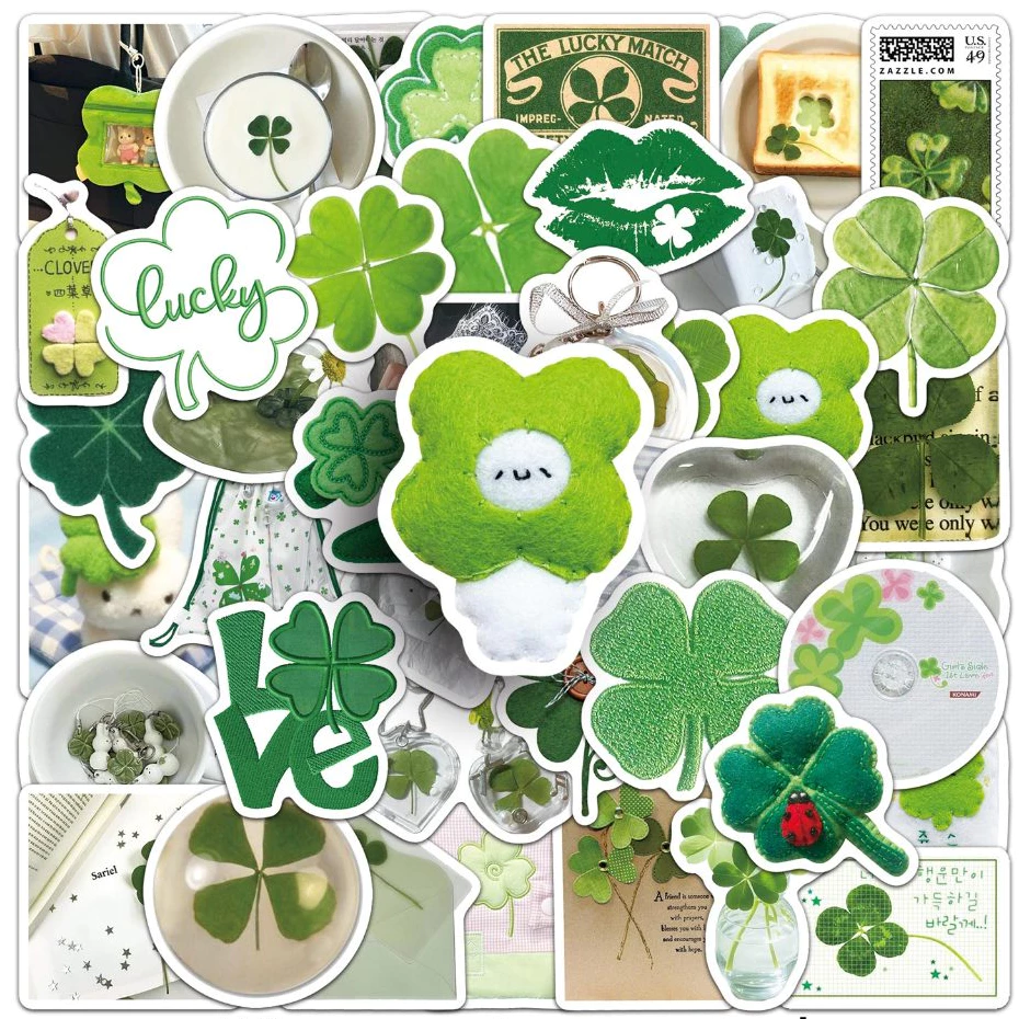 Ins สไตล์ 50 ชิ้น Lucky Clover สีเขียว Journal สติกเกอร์สําหรับแล็ปท็อปสมุดภาพ Art Journal หมวกกันน็อคสติกเกอร์ Graffiti กันน้ํา DIY