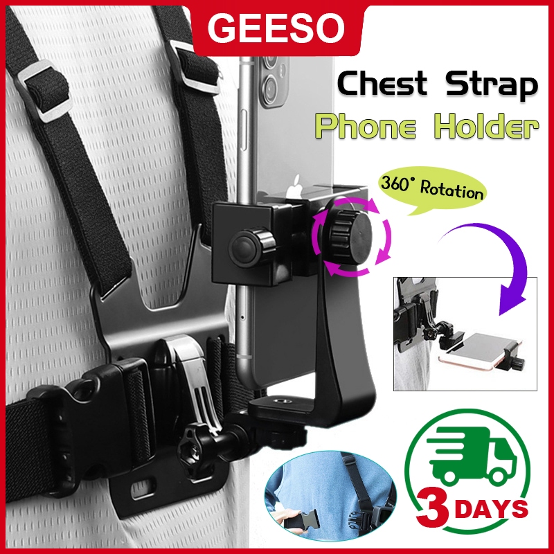 GEESO คลิปสายคล้องหน้าอก สายรัดหน้าอกโทรศัพท์มือถือ Chest Strap Mount Holder หมุนได้ 360องศา 绑带拍摄支架