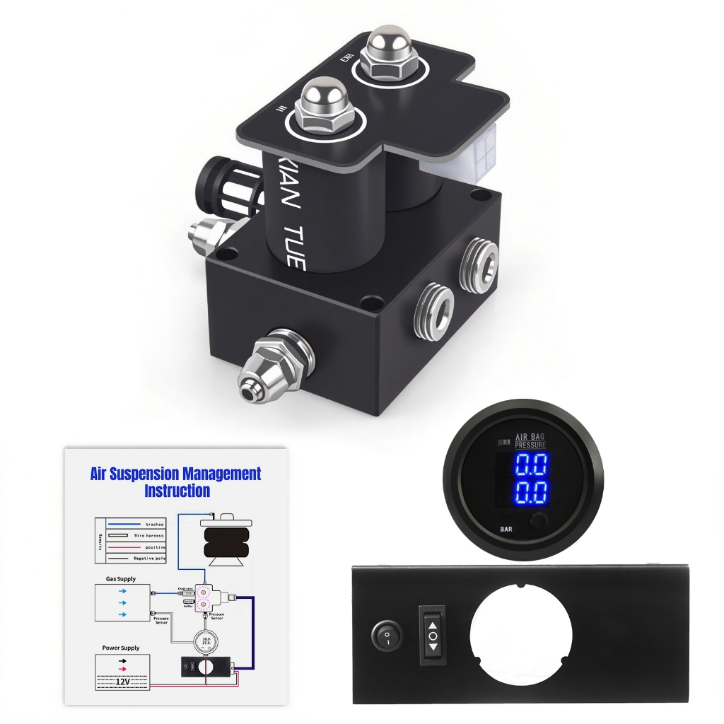200PSI 12V Solenoid วาล์ว Air Ride Suspension Manifold วาล์ว Simplify แผงควบคุมเรือประเภทสวิทช์ติดตั้ง 2 จอแสดงผล Air Pressure Gauge สีขาว/สีฟ้า/สีแดง